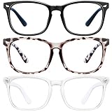SoHattp Blue Light Blocking Glasses - 3Pack Computer Game Glasses Square Eyeglasses Frame, Blue Light Blocker Glasses for Women Men, Anti Eye Eyestrain Reading Gaming Glasses Non Prescription (douhua+black+Transparent)
