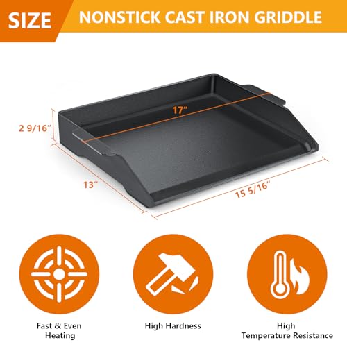 Universal Cast Iron Griddle 17\" X 13\",Stove Top Griddle for Gas Grills,Fire Pits,And Ovens,Nonstick Coating Teppanyaki Grill Pan for Stove Top With Extra High Sidewalls for Outdoor Cooking - Thumbnail 3