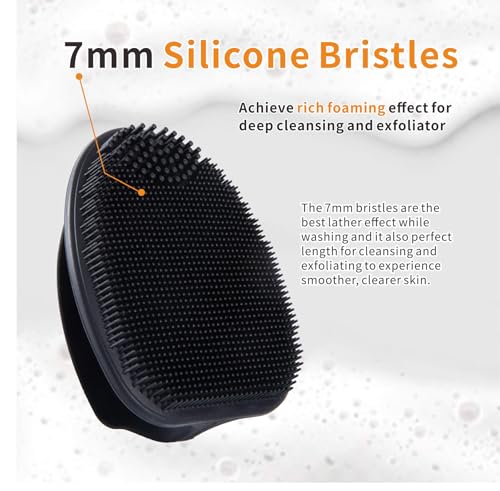 Image of Silicone Face Scrubber,Manual Exfoliating Brush,Handheld Facial Cleansing Brush for Women Men-Blackhead Removing Pore Cleansing Massaging for Sensitive, Delicate, Dry Skin (Black+Black)