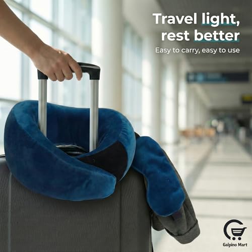 Image of Neck Rest Pillow & Eye Mask Combo for Travel | Ergonomic Neck Support Cushion with Soft Sleeping Eye Mask | Ideal for Flight, Car, Office & Home Relaxation (Blue)