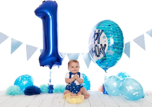 40 Inch Navy Blue 1 Balloon for First Birthday, Blue One 1st Number Balloon Birthday Decorations for Boy Man Toddler Baby, 10th 21st, Giant Number 1 Balloon - Image 8