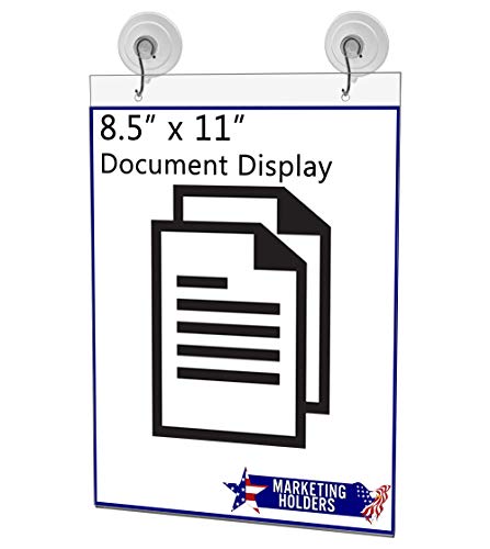 Marketing Holders Window Mount Sign Holder for 8.5" x 11" Advertisements and Hours of Operation in Retail Stores and Offices Double Sided View Clear Acrylic with Suction Cup Hooks