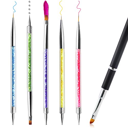 Nail Art Brushes PHIAKLE Nail Brushes for Acrylic Application 2-in-1 Acrylic Nail Brush and 5pcs Professional Application Lines Dotting Painting Gel Acrylic Brush for Home and Salon Nail Art Tools