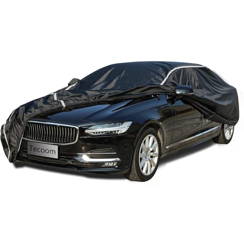 Image of Tecoom Waterproof All Weather Car Cover, Cotton Backing Hail Protector with Zipper Door, UV Sun Snow Wind Protection, Universal Fit for Sedan 170-190 Inches