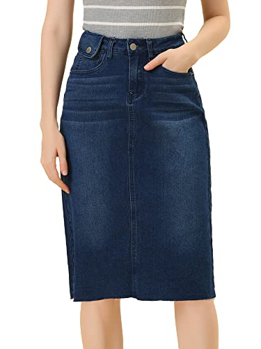 Allegra K Women's Casual Jean Skirt High Waist Back Slit Stretch Denim Skirts