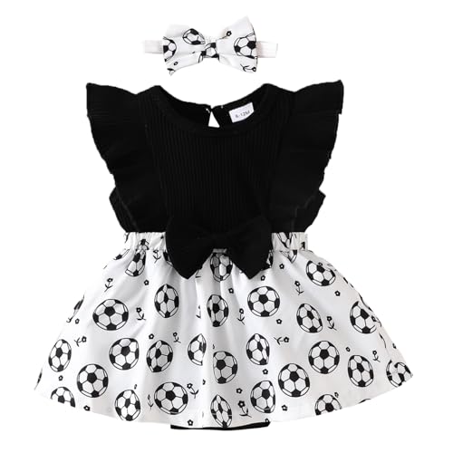 Baby Girl Clothes Newborn Romper Dresses Baseball Soccer Ruffle Sleeveless Bodysuit Infant Summer Outfit with Headband 0-24M