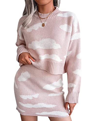 Onsoyours Damen Strickkleid Einfarbig Zweiteiliger Anzug Langarm Kurze Pullover Oberteil und Mini Strickrock Bodycon 2 Stück Set Winter Strick Kleid...