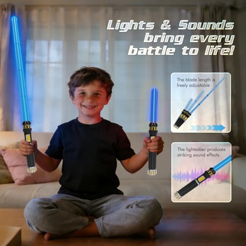 FlashyU Lichtschwert Jungen Mädchen Geschenke ab 4 Jahre, Laserschwert Erwachsene Kinder Spiele Spielzeug Mitgebsel Kindergeburtstag, Coole Sachen für Jungs Teenager Boys Geschenk Toys, Blau