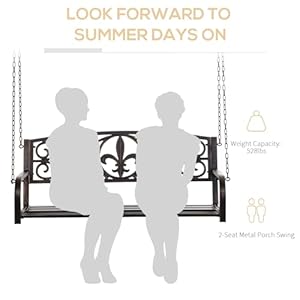 Outsunny 2 Person Porch Swing Hanging Steel Patio Swing Outdoor Swing Bench with Fleur de Lis Design for Garden Deck 528 LBS Weight Capacity Bronze
