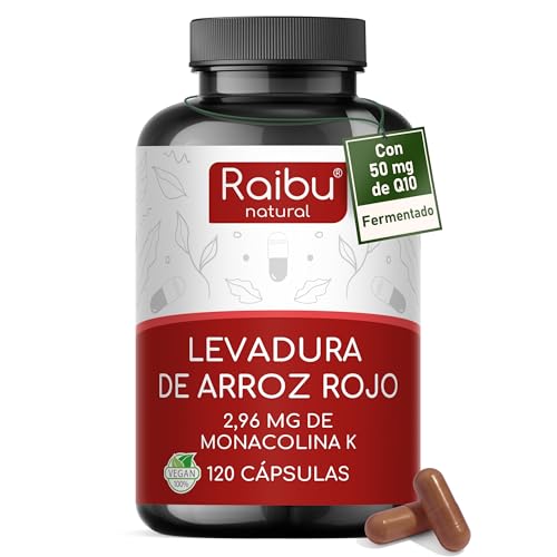 Levadura de arroz rojo con 50 mg de coenzima Q10 & 2,96 mg de monacolina K por cápsula - Apoyo al colesterol y a la función normal del corazón - Testado para citrinina - 120 cápsulas veganas