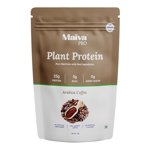 Image of Maiva Pro | Plant Protein Isolate - Arabica Coffee - 1kg | 25g Protein, 5g BCAA | All Essential Amino Acids | Gut Friendly, Easy to Digest | Real Dates | Vegan, Dairy Free, No Preservatives