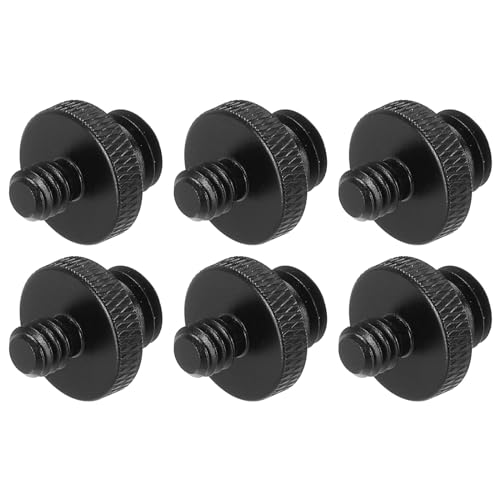 sourcing map 6Pcs Mic Stand Adapter 1/4 Male to M10 Male Double Sides Camera Screw Aluminum Alloy for Microphone Tripod Stand Mount, Black