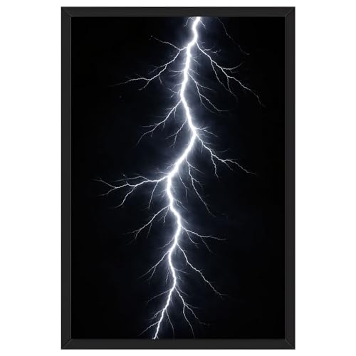 Framed Lightning Strike Poster Canvas Print Art Modern Minimalist Aesthetic
