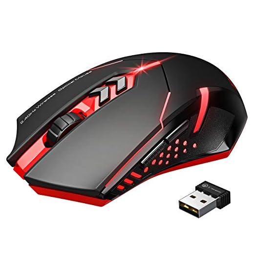 Wireless Gaming Mouse Silent Click, PC Gaming Mice LED Lights, 5 Adjustable DPI, Side Buttons, 12 Months Battery, 81G Lightweight Gaming Mouse for PC/Mac Gamer, Red