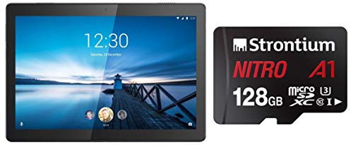 Image of Lenovo Tab M10 Tablet (10.1 inch, 32GB, Wi-Fi + 4G LTE), Slate Black + Strontium Nitro A1 128GB Memory Card