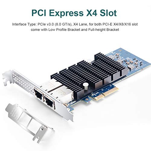 10Gb PCI-E Network Card X550-2T, Dual RJ45 Copper Port CNA for PC with Low Bracket, 10G PCI Express NIC Support Windows Server