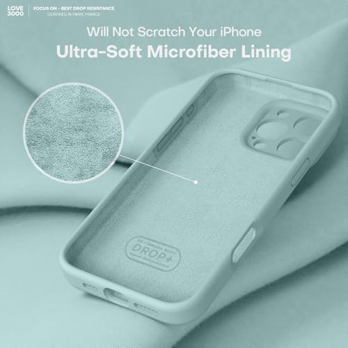 Image of LOVE 3000 Designed for iPhone 16 Pro Max Case, Premium Silicone with [Soft Anti-Scratch Microfiber Lining] Shockproof Protective Phone Case for Men Women Girls 6.9 inch, Mint