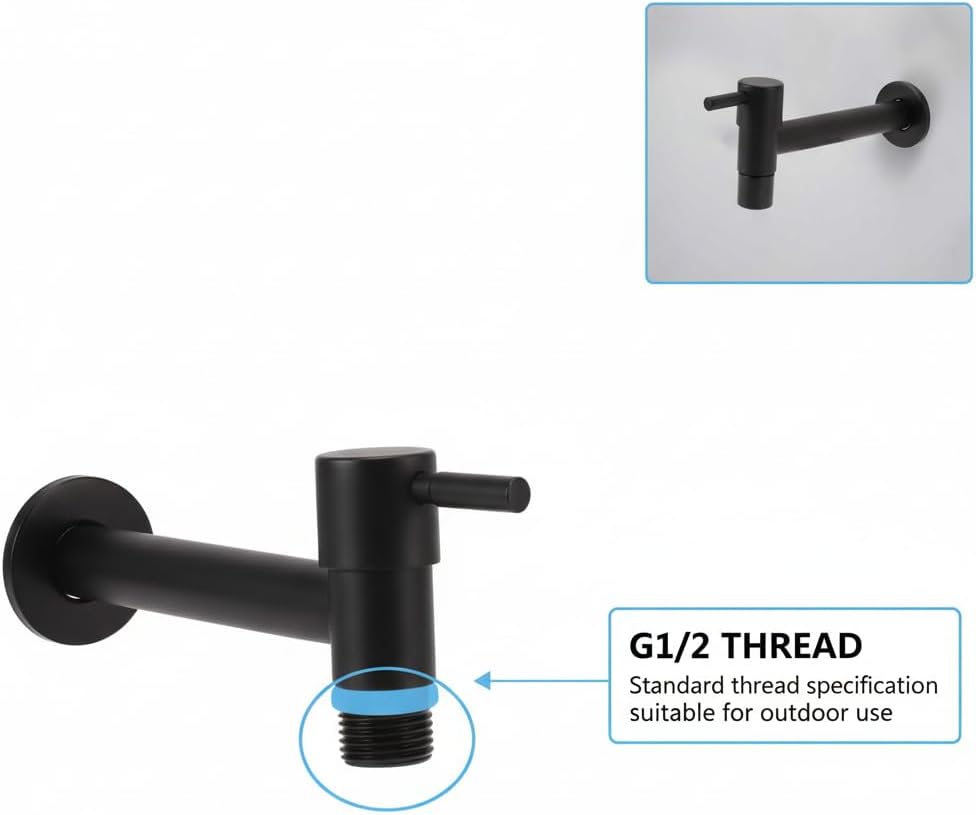 1pcs Garden Bathroom Faucet Single Cold Water Tap 304 Stainless Steel Black Wall Mounted (for Mop Pool)