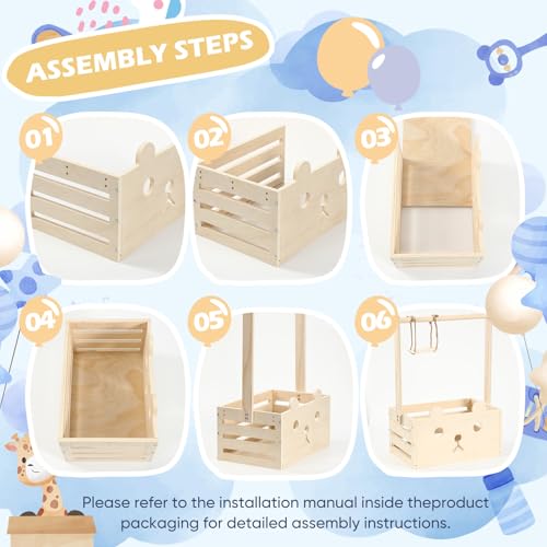 Image of Cinnvoice Baby Shower Bear Gift Baskets with Hanger Rack, Wooden Crate Closet Bear Cards Decoration Crate for Baby Boys Girls Pregnancy New Parent Gifts(Blue,It's A Boy)