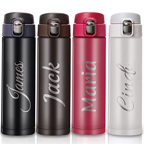 SHUMEI Custom name engraved stainless steel water bottle, vacuum insulated travel cup, personalized gift sports bottle, 17oz