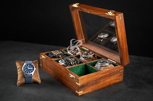 Image of Royal Craft Expertise 6-Slot Watch Box for Men - Handmade Indian Rosewood Luxury Watch Case | Elegant Wooden Watch Display Box | Jewelry Organizer for Men