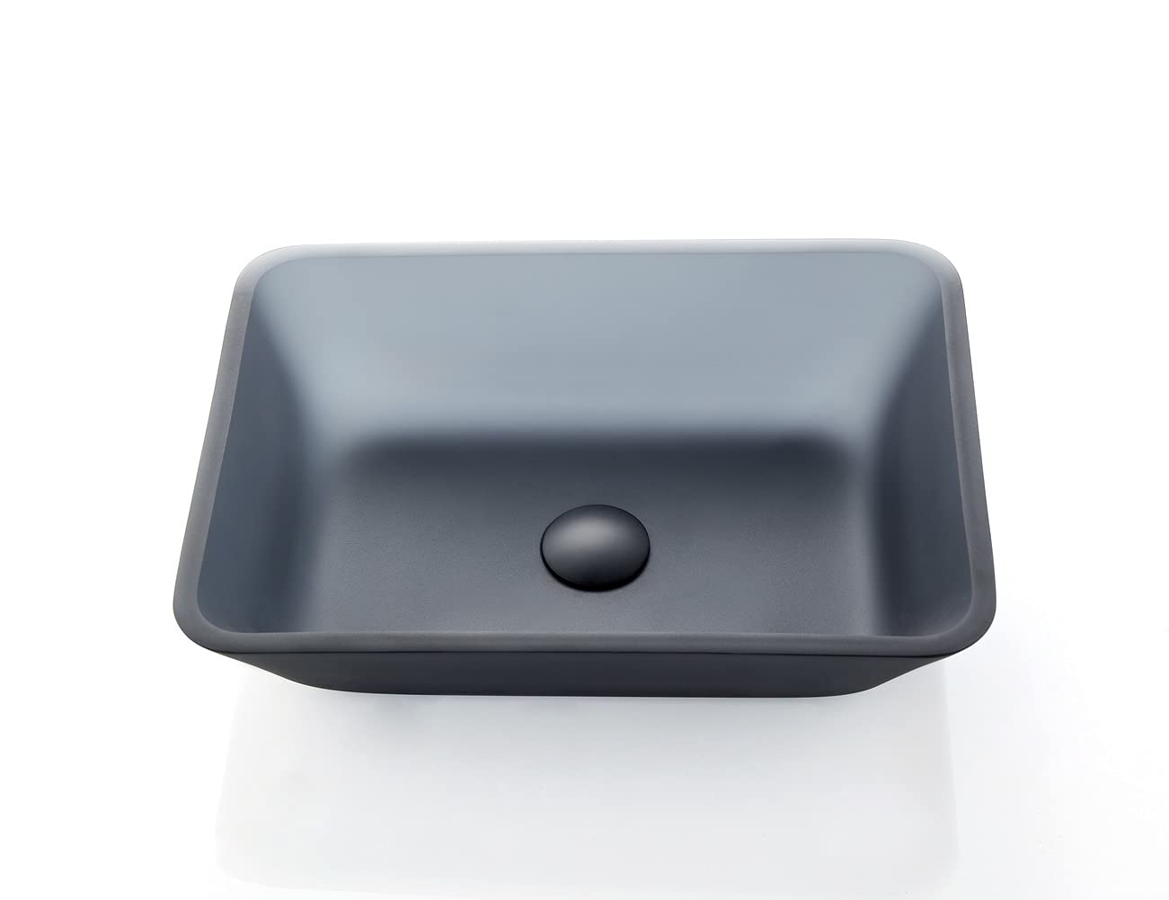 Europea GreyTempered Deco - Fregadero de baño de vidrio decorativo gris mate transparente | Fregaderos de montaje superior sobre encimera | Lavabo rectangular para encimera con drenaje 8