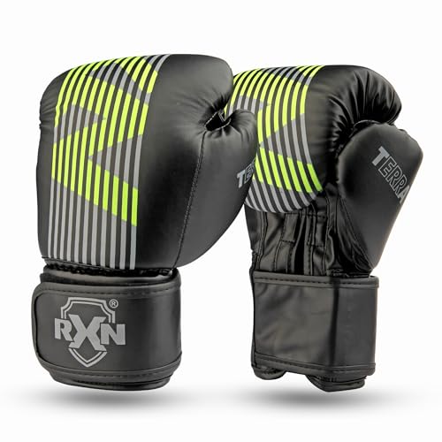 Image of RXN Terra Boxing Gloves, Pro Training & Sparring(Black /Green, 12oz)