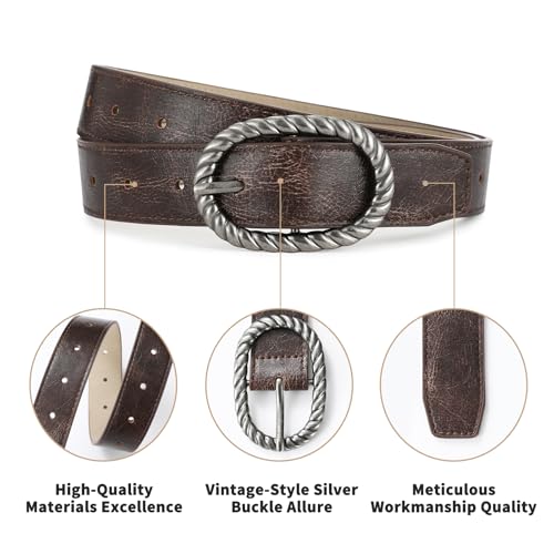 Brown Belt for Women Vintage Silver Buckle Leather Belt Waist Belt for Women Perfect for Jeans Dresses4