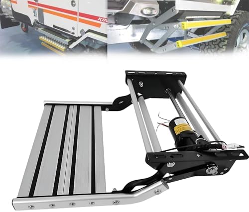 Electric RV & Trailer Step - Auto-Folding 12V/80W, 200KG Capacity, 9W LED Light, Wide Aluminum Design for Safe Senior & Pet Access - Durable & Sturdy Double Layer Construction