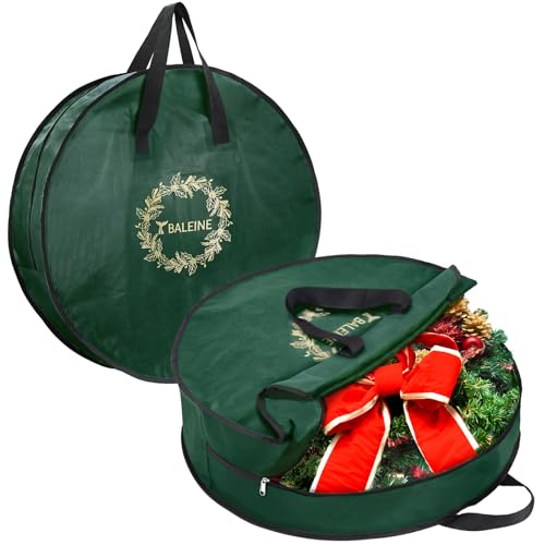 Image of BALEINE 2 Pack Wreath Storage Container, Christmas Wreath Storage Bag with Reinforced Handle for Holiday Xmas (Green, 30"X8")