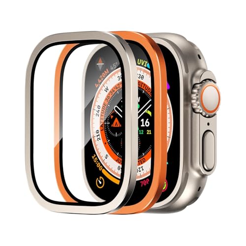 2枚入り Apple Watch Ultra 3/2/1 ガラスフィルム (2025/2024/2023/2022年、49mm) 9H硬度 強化ガラスフィルム&アルミニウム合金フレーム仕様 耐傷性 指紋防止 防水 (Black, 49mm)