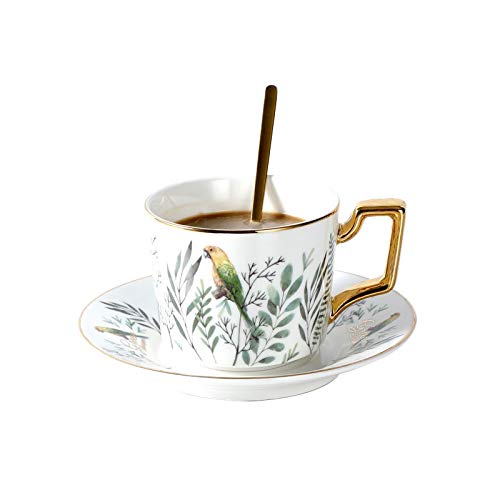 Tasse à café en céramique fine Dream Green, ensemble élégant avec cuillère 200 ml
