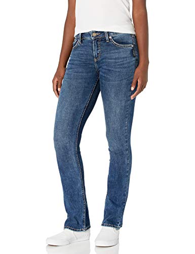 Silver Jeans Co. Women's Avery Curvy Fit High Rise Slim Bootcut Jeans, Dark Blue Wash, 28x31