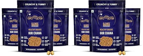 Image of Evolve Gur Chana High Protein Healthy Snack for Adults and Kids | No Artificial Colors or Added Sugar | Vegan | Boosts Immunity | Ready to Eat | 100g - Pack of 6