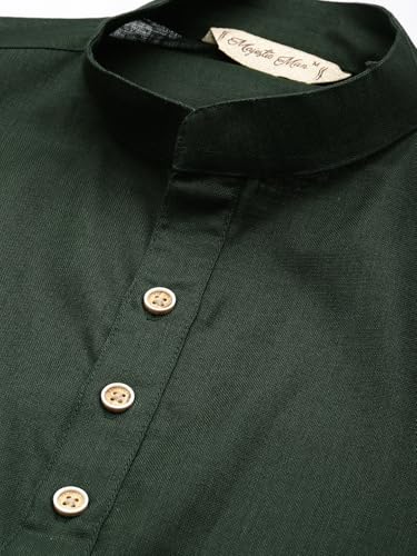 Image of Majestic Man Men's Cotton Regular Fit Casual Mandarin Collar Ethnic Motifs Solid Long Kurta
