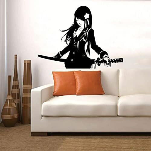 CSUNNY Female Student Wall Sticker Katana Cartoon Wall Sticker Vinyl Living Room Games Room Interior Artist House Decoration Sticker Removable Mural 57x42cm