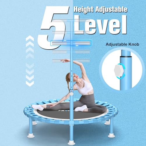 Image of ZCMHAXJ Foldable Mini Trampoline, 40 inch Rebounder Trampoline for Adults & Kids, 450lbs Capacity with T-Shaped Adjustable Bar, Indoor Fitness Workout Exercise Equipment
