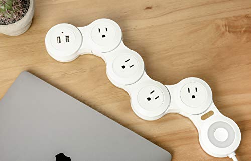 Extensión VVONS con 4 tomas y 2 USB, cable de 6 pies, protección contra sobrecarga, color blanco miniatura 3