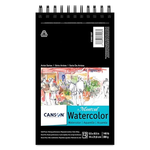 Canson Artist Series Montval Watercolor Paper, Wirebound Pad, 5.5x8.5 inches, 12 Sheets (140lb/300g) - Artist Paper for Adults and Students - Watercolors, Mixed Media, Markers and Art Journaling