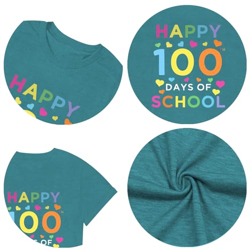 Image of 100th Day of School Shirt for Women Teacher Graphic T-Shirt Funny Teach Short Sleeve Tee Tops