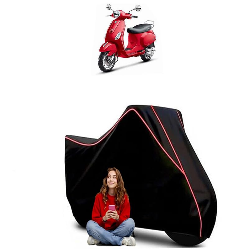 Image of VXL Scooty Bike Cover Water Resistant Outdoor Use Universal Fit Scooters Motorcycles Heavy Duty UV Protection Dust Rain Scratch Resistant Elastic Bottom Black Blue Piping