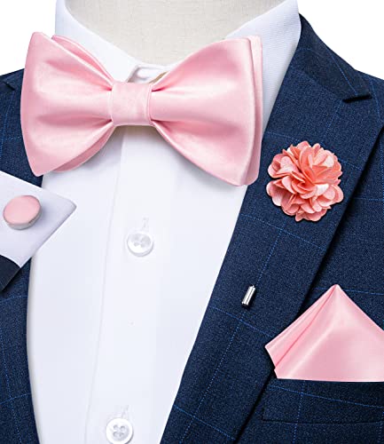 Image of DiBanGu Satin Bow tie Self-Tied Bowtie Set for Men Wedding Prom | Solid Color,Skin-Friendly,Versatile Accessory,Lapel Pin,Pocket Square,Cufflinks,School Dance,Banquet,Dinner,Celebration