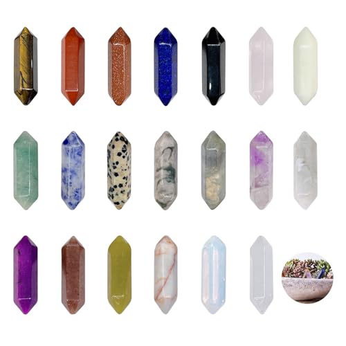 20 Stück Sechseckige Heilkristalle Set, Heilende Kristalle Steine, Edelsteine Chakra Steine, Amethyst Rosenquarz Obsidian Tigerauge Heilsteine für Anhänger Deko Geschenke Meditation