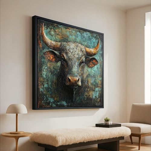 Toile taureau rustique décoration murale tête de taureau et tableau toile animalière ferme - 4