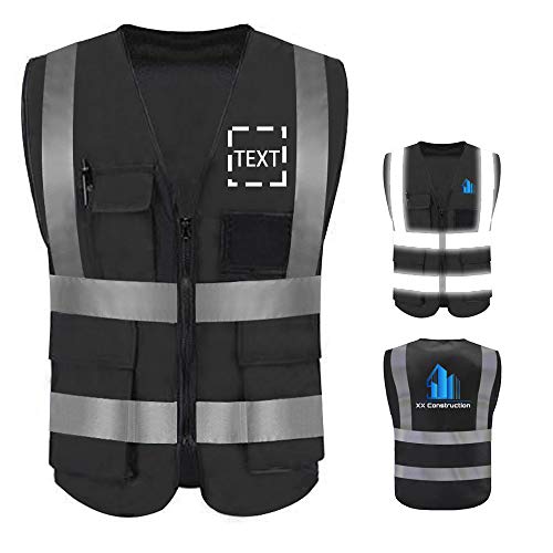 yunxunstyle High Visibility Safety Vest Custom Logo Protective Workwear With Reflective Strips Outdoor Work Vest Plus Size 90-300 lbs (XL, Black)