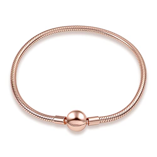 KUNSIR 925 Sterling Silver Snake Chain Bracelet Rose Gold Basic Charm Bracelets for Women Teen