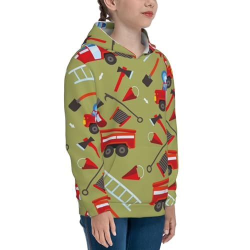 Cartoon Fire Truck Kids Pullover Hoodies Boys Sweatshirts Girls Athletic Clothes with Pocket3
