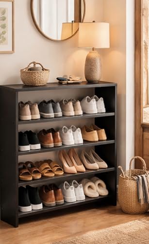 Image of Enigmatic Woodworks 5 Tier Shoe Rack for Home, Engineered Wood Shoe & Slipper Organizer Stand, Space Saving Small Shoe Rack, DIY Assembly, 24 x 9.5 x 29 Inch, Wenge Finish