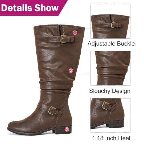 Image of Women's Extra Wide Calf Knee-High Boots | Wide Width, Round Toe, Plus Size, Slouchy Boots, Low Heel, Winter Boots.