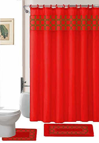 BH Home & Linen 15 Piece Sandra Embroidery Banded Bath Mat Set Shower Curtain 70